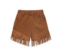 duxyoz Short à franges en daim pour filles - Tenue de cowgirl avec poches - Jambe large - Short vintage streetwear pour enfants - Taille élastique - Pantalon court rétro à enfiler - 5-14 ans, Marron