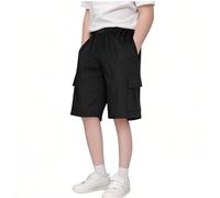 duxyoz Short cargo d'été pour enfants garçons - Séchage rapide - Léger - Pantalon capri athlétique - Taille élastique - Pantalon de sport décontracté 3/4 - Cordon de serrage - Pantalon de jogging avec