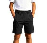 duxyoz Short d'école pour garçon avec taille élastique - Pantalon d'uniforme scolaire classique à jambe droite - Coupe ample - Couleur unie - Léger - Avec poches - 5 à 15 ans, a noir, 14-15 ans