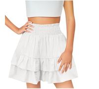 duxyoz Short d'été à volants pour filles - Taille haute - Plissé - Décontracté - Léger - Jupe de plage fluide - Jupe patineuse unie pour l'école - Jupe de tennis douce et confortable - Mignon - Courte