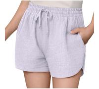 duxyoz Short d'été ample et décontracté pour fille - Taille élastique - En lin - Uni - Pour entraînement - Yoga - Sports - Danse - Gym - Vêtements de sport - Cordon de serrage - Avec poches - 5 à 16