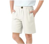 duxyoz Short d'été en coton et lin pour enfants, garçons et filles, pantalon décontracté à taille élastique, vêtements pour enfants, pantalon d'uniforme classique, couleur unie, short chino uni, ample
