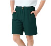 duxyoz Short d'été en coton et lin pour enfants, garçons et filles, pantalon décontracté à taille élastique, vêtements pour enfants, pantalon d'uniforme classique, couleur unie, short chino uni, ample