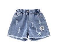duxyoz Short d'été en jean pour filles - Taille élastique - Jambe large - Joli pantalon chaud - Pantalon droit décontracté à enfiler avec poches - Style vintage classique - Streetwear pour enfants de