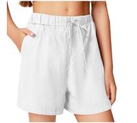 duxyoz Short d'été en lin taille haute avec cordon de serrage pour filles, style décontracté, athlétique, jambe large, confortable, couleur unie, coupe ample, avec poches, pour adolescents et enfants