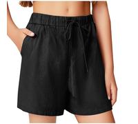 duxyoz Short d'été en lin taille haute avec cordon de serrage pour filles, style décontracté, athlétique, jambe large, confortable, couleur unie, coupe ample, avec poches, pour adolescents et enfants