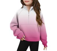duxyoz Sweat-shirt à demi-fermeture éclair pour filles, manches longues, haut pullover, tops courts tendance pour adolescentes, pull de couleur dégradée Y2K, vêtements de sport de rue, vêtements