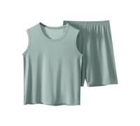 duxyoz Tenues 2 pièces sans manches avec débardeurs et shorts - Ensemble de pyjama d'été pour enfants - Légers, doux et confortables - Doux pour la peau - Pyjama basique solide de 2 à 16 ans, Vert (01