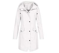 duxyoz Veste imperméable blanche pour femme - Manteau de pluie léger de couleur unie - Coupe-vent - Veste d'extérieur avec capuche résistante aux chocs - Manteau long à capuche avec poches