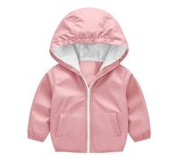 duxyoz Veste imperméable pour garçons et filles - Veste de pluie légère et respirante - Coupe-vent - Fermeture éclair - Imperméable - Coupe-vent - 0 à 5 ans, 02 Rose, 12-18 mois