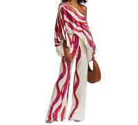 Duyeuau Ensemble de 2 pièces pour femme avec haut court et pantalon évasé, imprimé floral, taille haute, pour les fêtes sur la plage, H, M