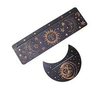 Duyeuau Support de cartes de tarot en bois - Phases de lune - Base en forme de lune et porte-cartes rectangulaire pour divination de sorcière