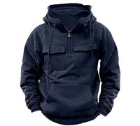 Duyinyan Veste pull tactique militaire en polaire pour homme avec demi-fermeture éclair coupe-vent en polaire militaire sweat à capuche tactique chaud pull de combat XXL bleu marine