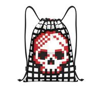 DUYKIMQW Data Garbled Print Sac à dos unisexe avec cordon de serrage en fibre de polyester cryptée, Squelette à carreaux, M