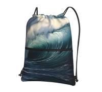 DUYKIMQW Macroblite Sac de sport unisexe avec cordon de serrage Motif imprimé, Grandes vagues dans la mer, Taille unique
