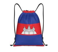 DUYKIMQW Sac à dos unisexe unisexe avec cordon de serrage imprimé drapeau de l'UE, fibre de polyester cryptée, Drapeau du Cambodge, M