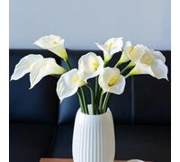 DUYONE Artificial Flowers Calla Lilly 25.6 "large latex false bouquet Soft touch long Stem Plant 5 PCS set for household, Living, Bedroom, Dining table, Office, wedding Party Garden Decoration (White)