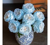 DUYONE Austin Lot de 4 Fleurs artificielles en Latex pour décoration d'intérieur, Toucher réaliste, décoration de Salon, Rose Vif (Bleu Glacier)