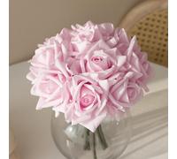 DUYONE Lot de 10 roses artificielles à tige unique en soie au toucher réaliste pour décoration de maison, fête, mariage (rose clair)