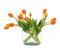 DUYONE Lot de 15 Tulipes artificielles en Latex au Toucher réaliste pour Bureau, fête de Mariage, Maison, Cuisine, Jardin (Orange, 15 pièces)