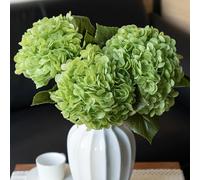 DUYONE Lot de 3 Grandes hortensias artificielles réalistes au Toucher réaliste de 56 cm - Fleurs sèches pour extérieur, Mariage, Noël, Bureau, fête de Famille, Salon, décoration de Table (Vert)