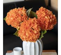 DUYONE Lot de 3 grandes hortensias artificielles réalistes au toucher réaliste de 56 cm - Fleurs sèches pour extérieur, mariage, Noël, bureau, fête de famille, salon, décoration de table (orange)