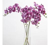 DUYONE Lot de 4 fleurs d'orchidée papillon artificielles au toucher réaliste de 89 cm, plantes phalaenopsis artificielles à tige pour décoration de mariage et d'intérieur (violet foncé, 4 pièces)