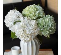 DUYONE Lot de 4 hortensias artificiels réalistes de 55,9 cm, 2 Blancs et 2 Verts clairs au Toucher réel, Fleurs séchées pour l'extérieur, Mariage, Noël, Bureau, fête de Famille, Salon, décoration