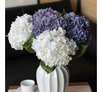 DUYONE Lot de 4 hortensias artificiels réalistes de 55,9 cm, 2 blancs et 2 violets clairs, fleurs artificielles sèches pour extérieur, mariage, Noël, bureau, fête de famille, salon, décoration de