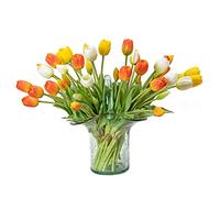 DUYONE Lot de 40 tulipes artificielles en latex au toucher réel pour mariage, bureau, maison, cuisine, décoration (costume orange, 40 pièces)