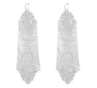 DUZEPA 1 paire de gants longs en satin et dentelle pour fille, sans doigts, avec paillettes et perles, pour costume de princesse, de mariage, de communion, de demoiselle d'honneur, blanc