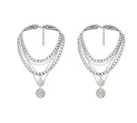 DUZEPA Collier ras-de-cou épais style, pendentif en alliage gravé de pièces de monnaie à plusieurs niveaux représentant des figures mystérieuses, bijou pour femme et fille (argent)