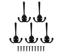 DUZEPA Lot de 5 crochets muraux noirs, style rétro, à triple crochet robuste, pour manteaux, vestes, chapeaux, sacs, peignoirs, serviettes, écharpes, clés et tasses.