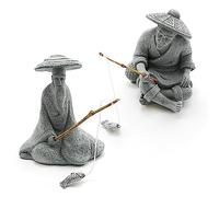 DUZFOREI Lot de 2 Figurines de pêche assises en grès Vintage - Décoration Japonaise pour Aquarium, Jardin, Maison, Aquarium - Mini Statue de pêcheur - Décoration Zen Asiatique