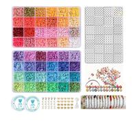 Duzziyyaa Perles Pour Bracelet 11000 Pièce Perles Heishi 6mm, 48 Couleurs Perle Plate Pour Bracelet, 3 Boîtes Kit Bracelet Perle avec Lettres Chiffres, Kit Perles pour Bijoux Enfant Adulte