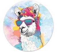 dv_1467 Mouse Mat Round with Llama Design Diameter 22 cm Standard Size I Non-Slip I Multi-Coloured