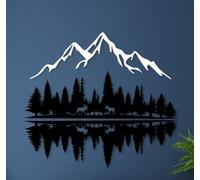 dv decovieno Montagne Decoration Murale, Cerf Metal Deco Murale Pour La Maison, Le Salon, La Chambre Et Le Bureau, Lac Maison İdea Cadeau, Mur En Métal Art Design (Noir, 88x100)