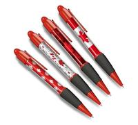 DV DESIGN Lot de 4 stylos à bille rouges du Canada - Drapeau canadien Feuille d'érable Voyage Vacances Papeterie Garçons Filles Hommes Femmes Thème Stylo Encre Noire #81366