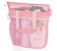 DV Lifestyle Sac de douche en maille 25 x 26 cm avec fermeture éclair et 2 poches, trousse de toilette portable à séchage rapide pour salle de bain, salle de sport, voyage, camping, plage, crème