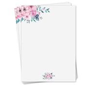 dv427 Lot de 50 feuilles de papier à lettre aquarelle motif fleurs roses I 90 g/m² Format A4 I Papier à lettre élégant polyvalent Vert rose I Anniversaire Certificat Menu I