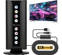 DVB-T2 Indoor TV Antenna with Amplifier,DVB-T & DVB-T2 Antenna,Dab/Dab+,Wide Range 360° for 4K 1080p TVs,Coaxial Cable 5 m