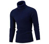 Dvbfufv Automne Hiver Hommes Pull Chaud À Manches Longues Pull À Col Roulé Pull Rétro Tricoté Pull Pull G04-Navy Blue L