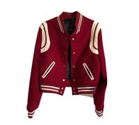 Dvbfufv Blouson bomber pour femme, sweat-shirt à col montant, manteau de baseball ample Harajuku manches longues manteaux courts hauts, Rouge, S