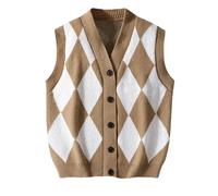 Dvbfufv Cardigan à carreaux sans manches avec col en V et boutons pour homme, kaki, M