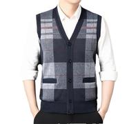 Dvbfufv Cardigan d'hiver sans manches pour homme - Chaud - Décontracté - Avec boutons, M12 Bleu marine, XL