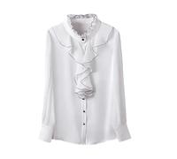 Dvbfufv Chemisier élégant en mousseline de soie à volants pour femme Printemps Automne Vintage Manches Lanterne Pull Blouses, blanc, L