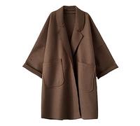 Dvbfufv Élégant Laine Trench Manteau Hiver Femmes Vintage Coupe-Vent Veste Mi-Longue Lâche Col Rabattu Cardigan Coffee M