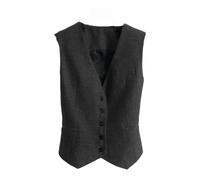 Dvbfufv Gilet de costume pour femme en tweed avec col en V et boutons - Style vintage - Coupe ajustée - Sans manches, Noir , S