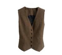Dvbfufv Gilet de costume pour femme en tweed avec col en V et boutons - Style vintage - Coupe ajustée - Sans manches, marron, S