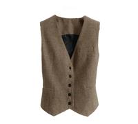Dvbfufv Gilet de costume pour femme en tweed avec col en V et boutons - Style vintage - Coupe ajustée - Sans manches, marron clair, M
